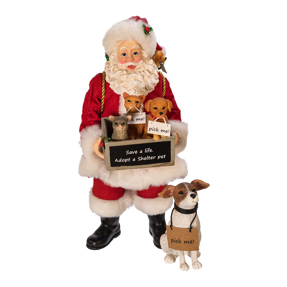 Kurt Adler 10.5-Inch Fabriché™ Adopt-a-Pet Santa with Dog, 2 Piece Set